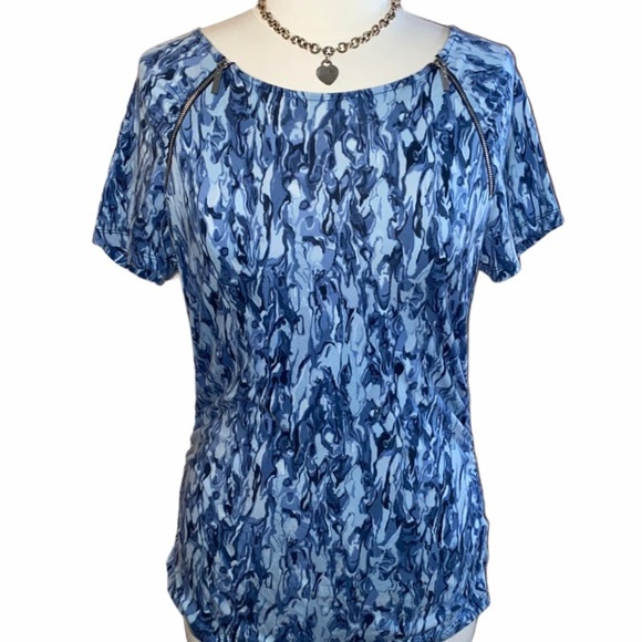 Michael Kors Tops - Michael Kors Marbled Blue Zipper Shoulder Top